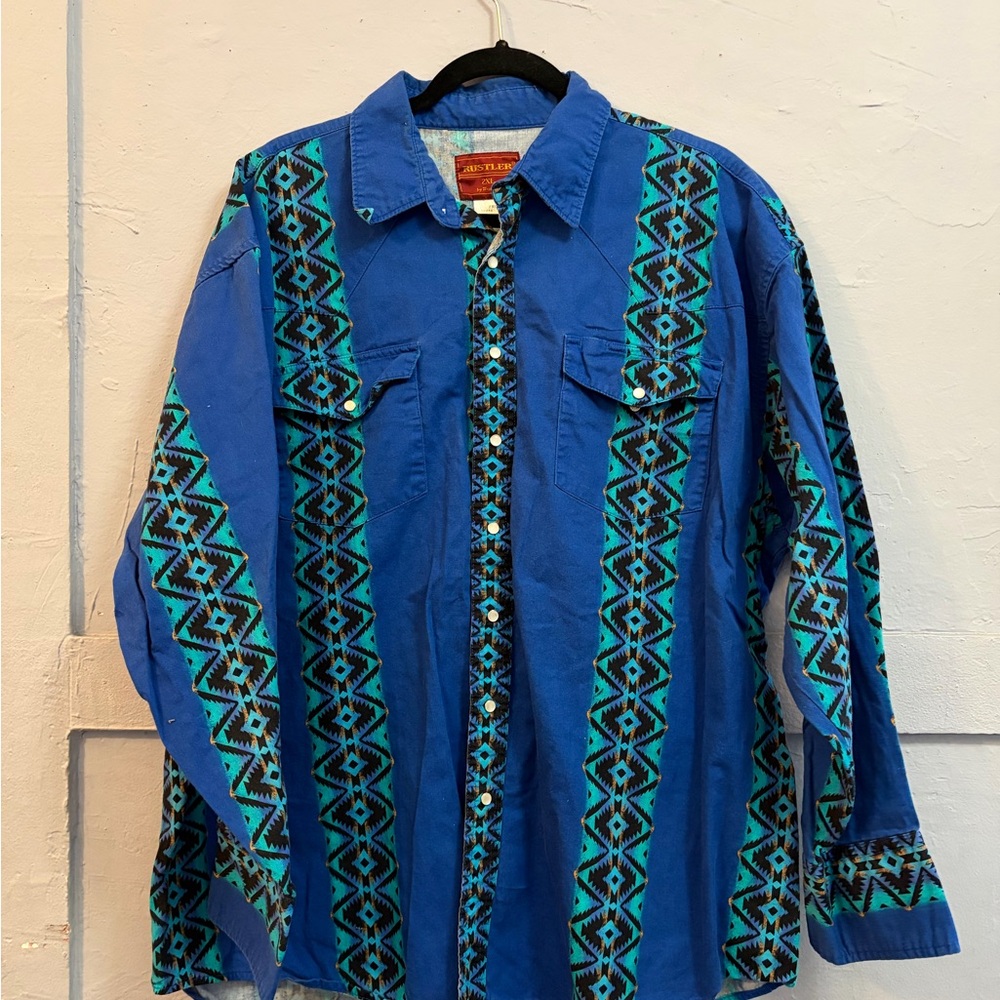 Rustler Blue and Teal Patterned Men's Shirt Jacket